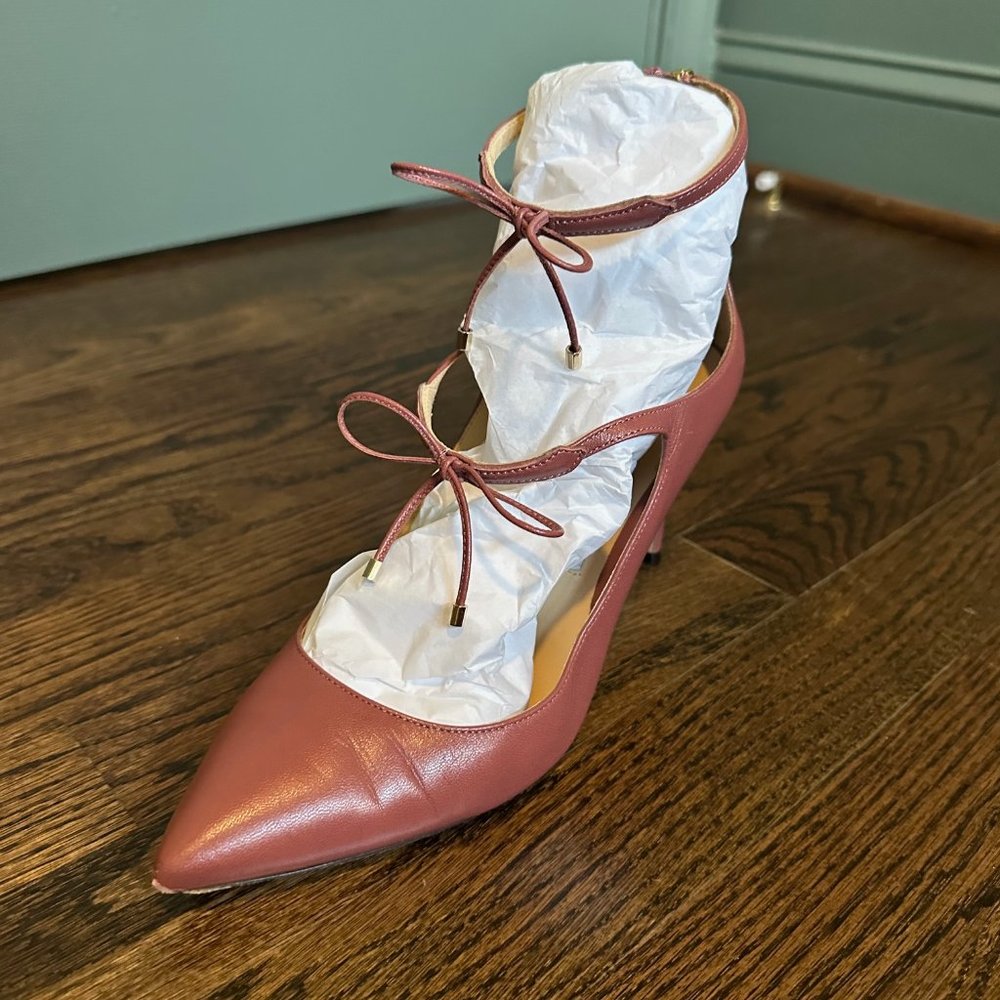 Jimmy Choo Rose Pink Leather Stiletto Heels with Bows Size 38.5/8.5